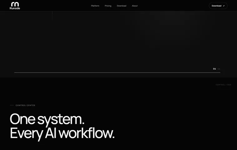 Sección “One system. Every AI workflow.” del sitio de Runode